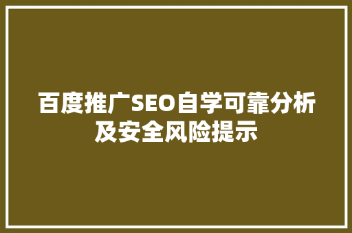 百度推广SEO自学可靠分析及安全风险提示