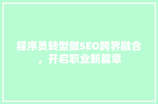 程序员转型做SEO跨界融合，开启职业新篇章