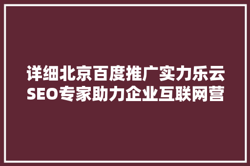 详细北京百度推广实力乐云SEO专家助力企业互联网营销