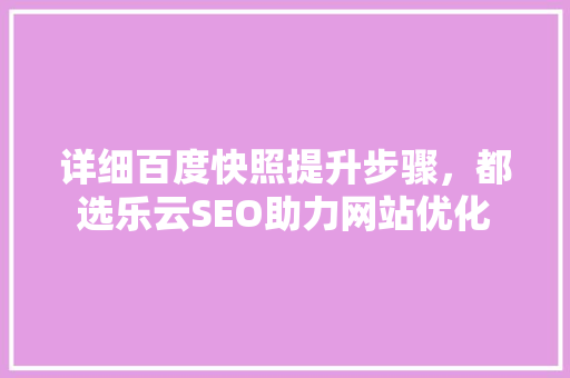 详细百度快照提升步骤，都选乐云SEO助力网站优化