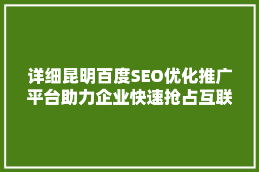 详细昆明百度SEO优化推广平台助力企业快速抢占互联网市场