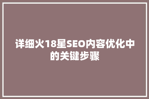 详细火18星SEO内容优化中的关键步骤
