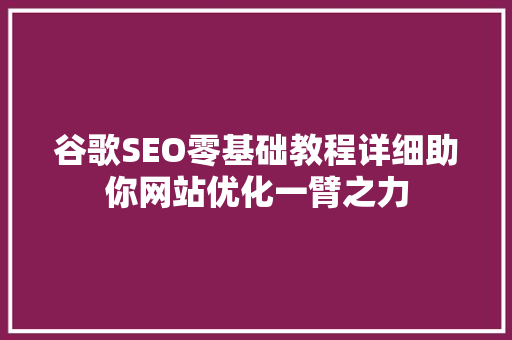 谷歌SEO零基础教程详细助你网站优化一臂之力