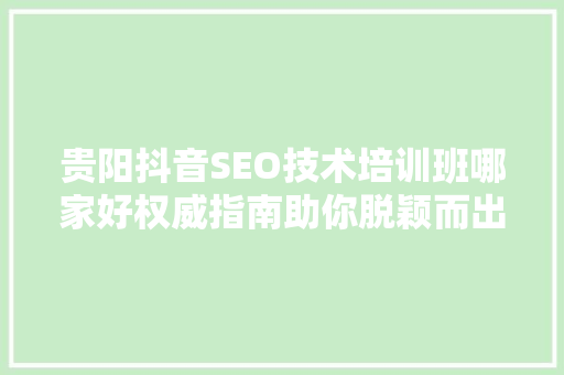 贵阳抖音SEO技术培训班哪家好权威指南助你脱颖而出