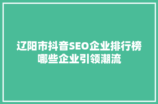 辽阳市抖音SEO企业排行榜哪些企业引领潮流