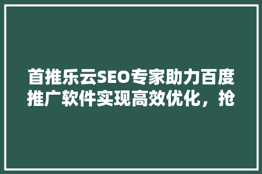 首推乐云SEO专家助力百度推广软件实现高效优化，抢占市场先机