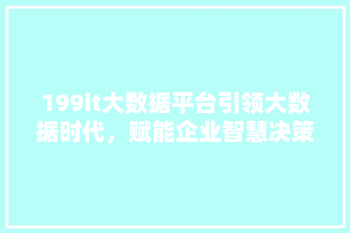 199it大数据平台引领大数据时代，赋能企业智慧决策