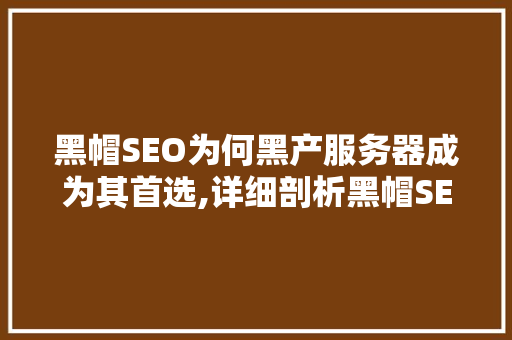黑帽SEO为何黑产服务器成为其首选,详细剖析黑帽SEO与黑产服务器之间的关联
