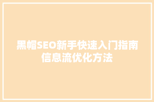 黑帽SEO新手快速入门指南信息流优化方法