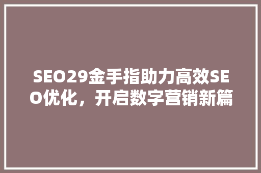 SEO29金手指助力高效SEO优化，开启数字营销新篇章