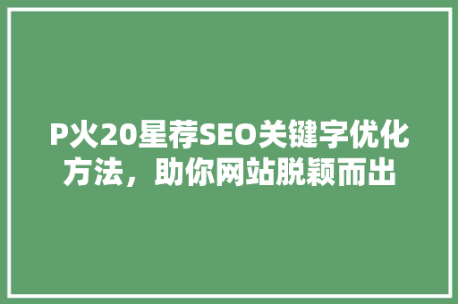 P火20星荐SEO关键字优化方法，助你网站脱颖而出