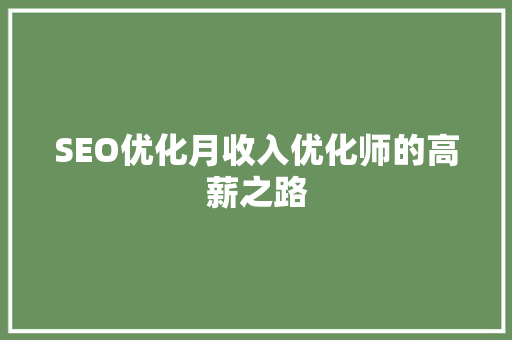 SEO优化月收入优化师的高薪之路
