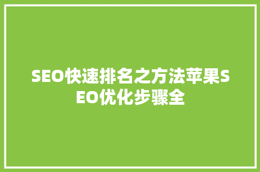 SEO快速排名之方法苹果SEO优化步骤全