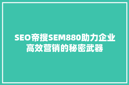 SEO帝搜SEM880助力企业高效营销的秘密武器