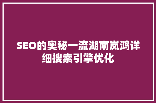 SEO的奥秘一流湖南岚鸿详细搜索引擎优化