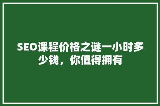 SEO课程价格之谜一小时多少钱，你值得拥有