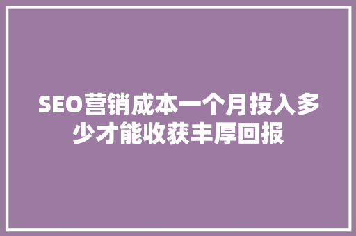 SEO营销成本一个月投入多少才能收获丰厚回报