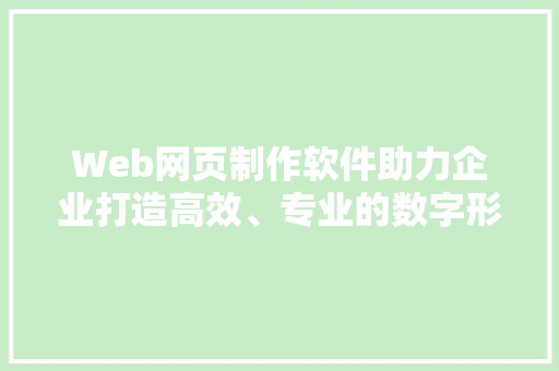 Web网页制作软件助力企业打造高效、专业的数字形象