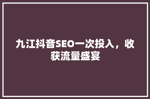 九江抖音SEO一次投入，收获流量盛宴