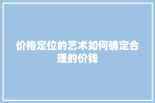 价格定位的艺术如何确定合理的价钱