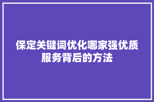 保定关键词优化哪家强优质服务背后的方法