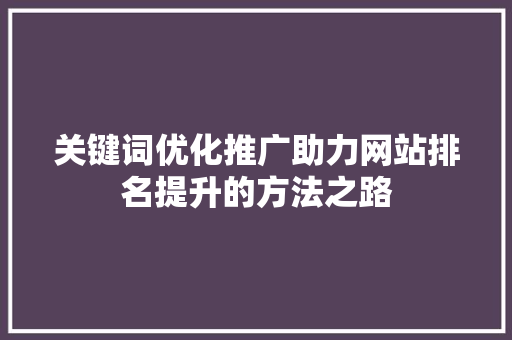 关键词优化推广助力网站排名提升的方法之路