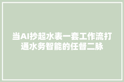 当AI抄起水表一套工作流打通水务智能的任督二脉