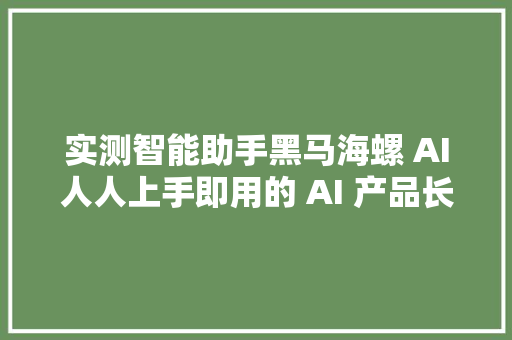 实测智能助手黑马海螺 AI人人上手即用的 AI 产品长这样子