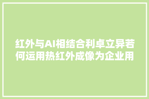 红外与AI相结合利卓立异若何运用热红外成像为企业用户做事