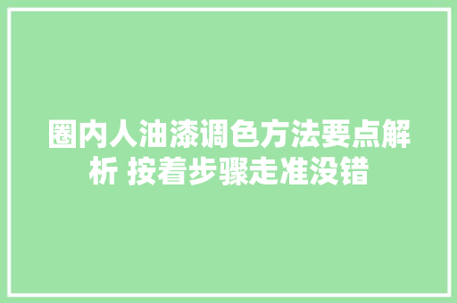 圈内人油漆调色方法要点解析 按着步骤走准没错