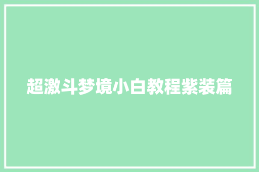 超激斗梦境小白教程紫装篇