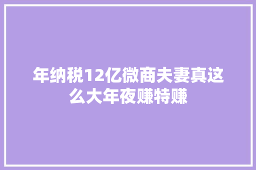 年纳税12亿微商夫妻真这么大年夜赚特赚