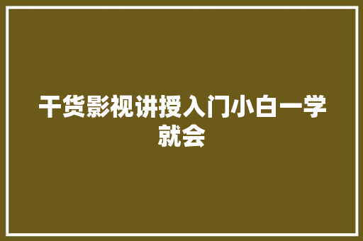 干货影视讲授入门小白一学就会