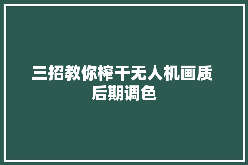 三招教你榨干无人机画质 后期调色