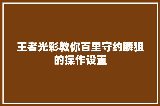 王者光彩教你百里守约瞬狙的操作设置