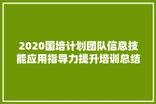 2020国培计划团队信息技能应用指导力提升培训总结