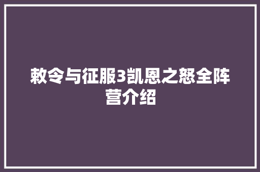 敕令与征服3凯恩之怒全阵营介绍