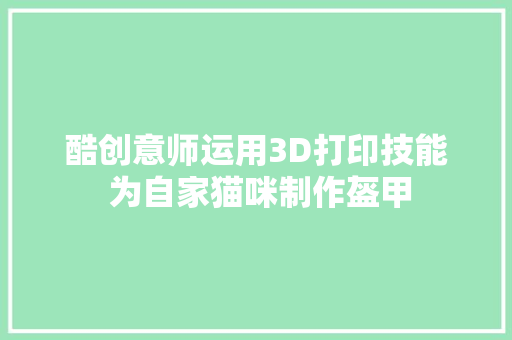 酷创意师运用3D打印技能 为自家猫咪制作盔甲