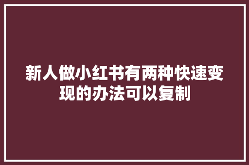 新人做小红书有两种快速变现的办法可以复制