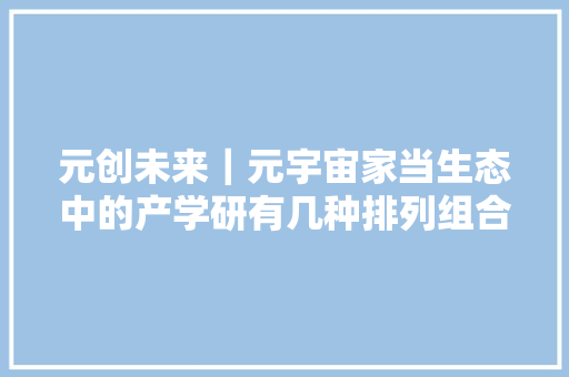 元创未来｜元宇宙家当生态中的产学研有几种排列组合办法