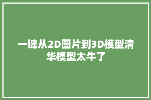 一键从2D图片到3D模型清华模型太牛了