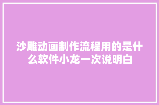 沙雕动画制作流程用的是什么软件小龙一次说明白