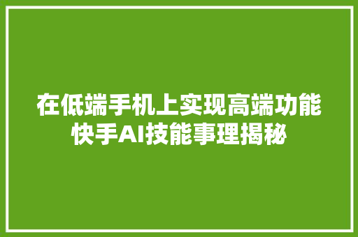 在低端手机上实现高端功能快手AI技能事理揭秘