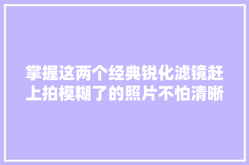 掌握这两个经典锐化滤镜赶上拍模糊了的照片不怕清晰度提不高