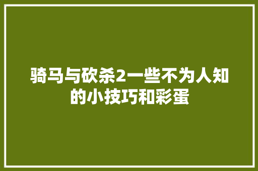 骑马与砍杀2一些不为人知的小技巧和彩蛋