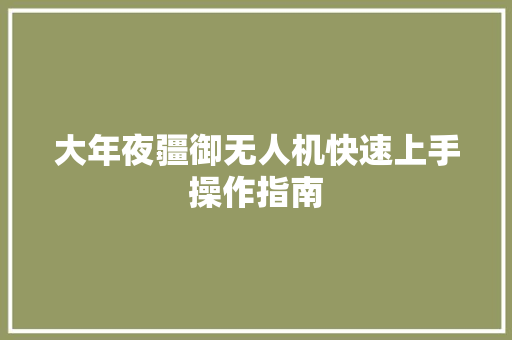 大年夜疆御无人机快速上手操作指南