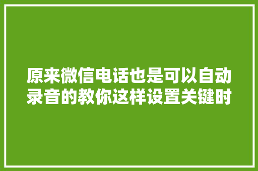 原来微信电话也是可以自动录音的教你这样设置关键时刻帮大年夜忙