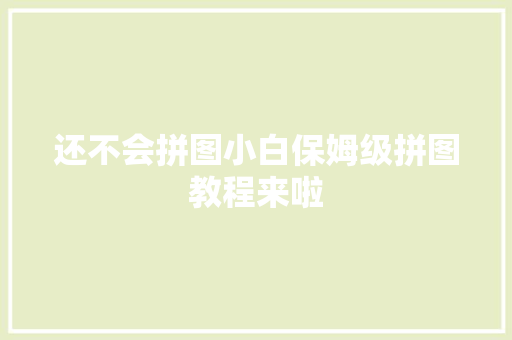 还不会拼图小白保姆级拼图教程来啦