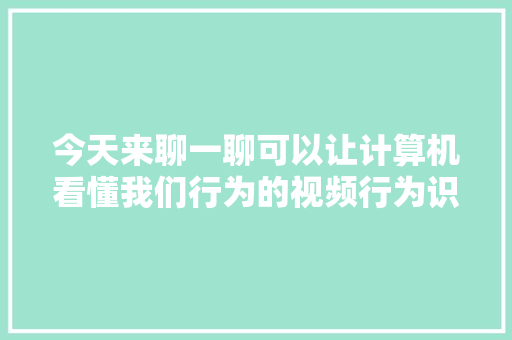 今天来聊一聊可以让计算机看懂我们行为的视频行为识别算法