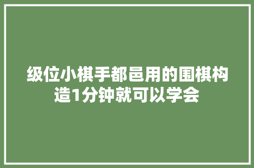 级位小棋手都邑用的围棋构造1分钟就可以学会